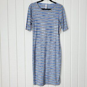 New LuLaRoe Ribbed Julia Dress Small 4 6 Blue Grey Stripes Bodycon Fitted